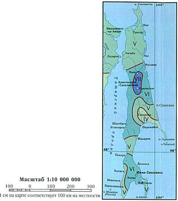 Карта 1а РАЙОНИРОВАНИЕ ОСТРОВА САХАЛИН (СНЕГ)